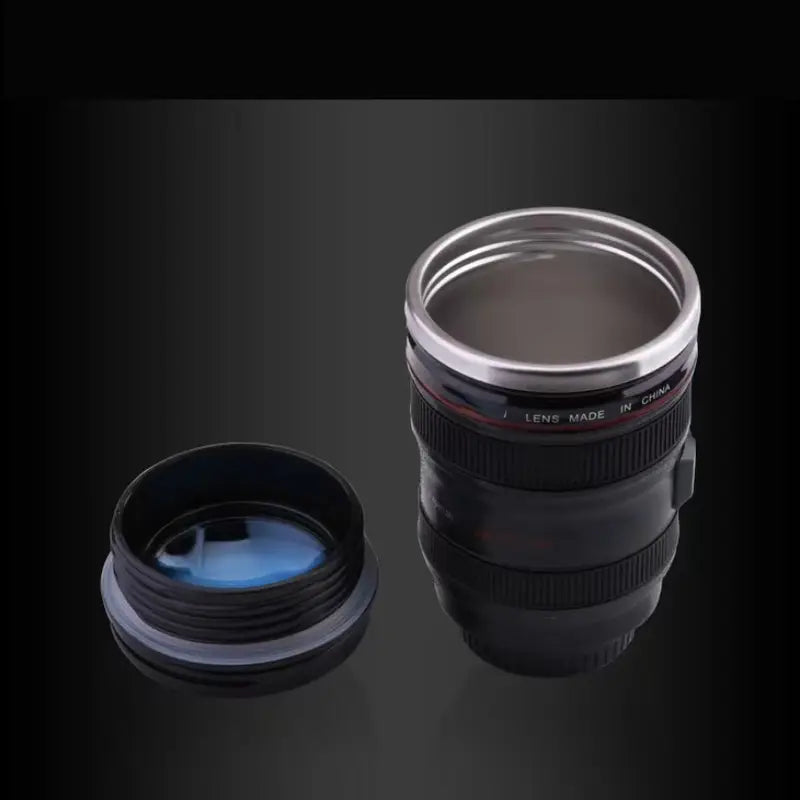 Camera Lens Coffee Mug | Stainless Steel & BPA-Free ABS Plastic
