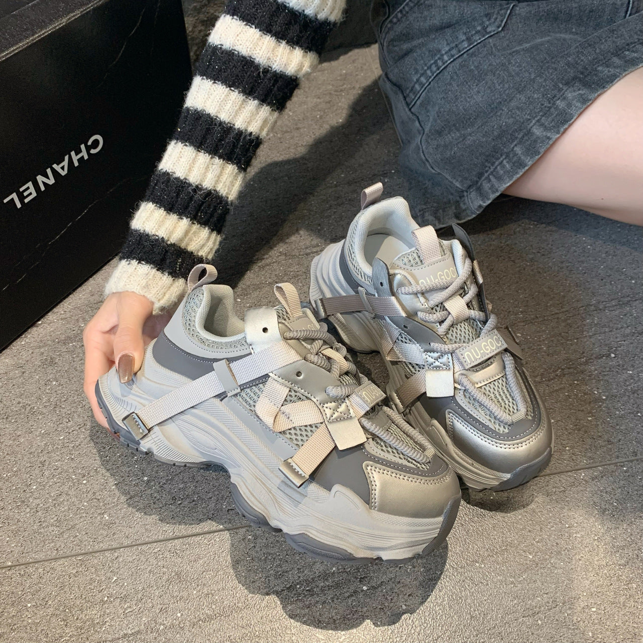 Women's Chunky Sneakers Breathable Mesh Platform Sports Shoes
