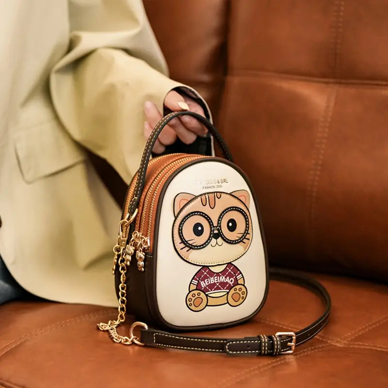 Women's Adjustable Crossbody Bag with Cute Cat Animal Print