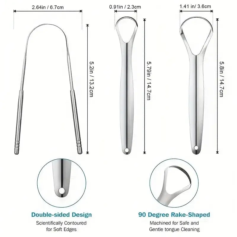 3pcs Stainless Steel Tongue Scrapers Set