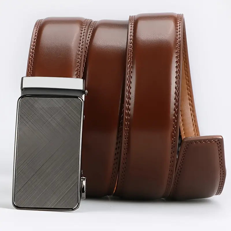 Business Men's Automatic Buckle Cowhide Belt, Ratchet Dress Belt