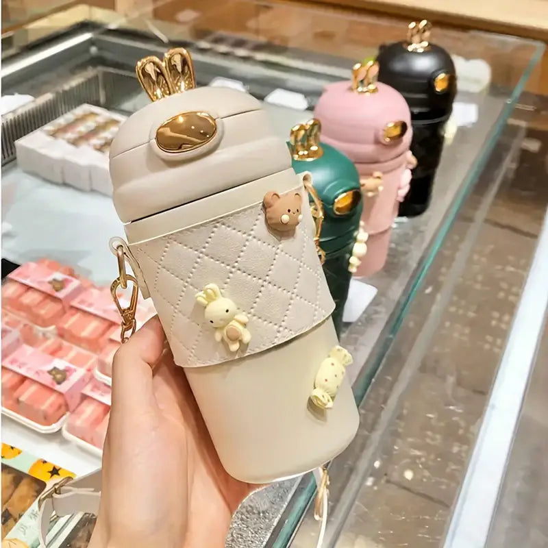 Fashionable Stainless Steel Water Cup with Portable Straw Strap