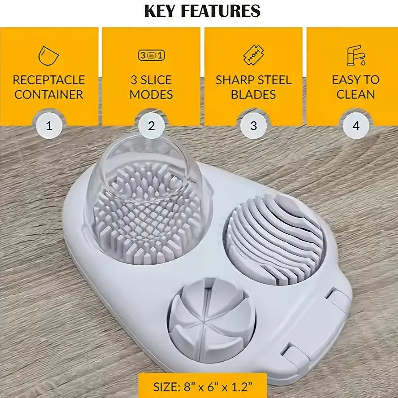 Easy-to-Use 3-in-1 Egg Slicer with Stainless Steel Blades