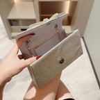Elegant Glitter Evening Clutch with Diamond-Studded Bow