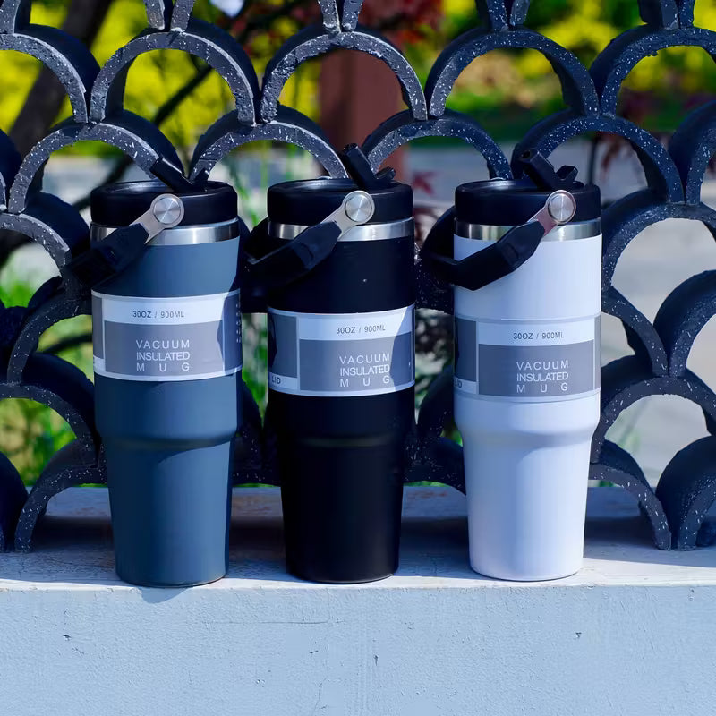 30oz Stainless Steel Vacuum Insulated Travel Mug with Handle And Straw