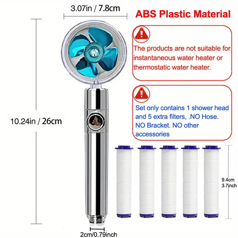 High-Pressure 360° Rotating Fan Shower Head with Filter