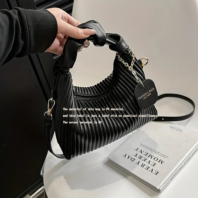 Stylish Simple Pleated Handbag PU Material Evening Party Women's Bag