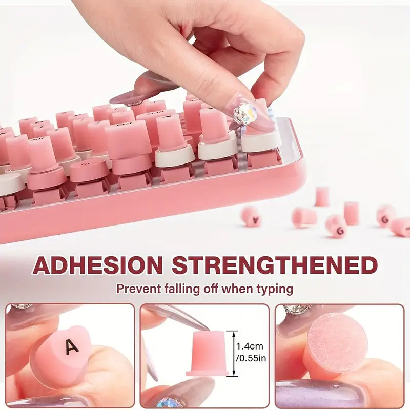 Soft Silicone Heart-Shaped Keyboard Stickers for Long Nails with Letters