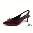 2025 New Women'S Elegant Double-Tone Bow Detail Pointed Toe Stiletto Heel Sandals