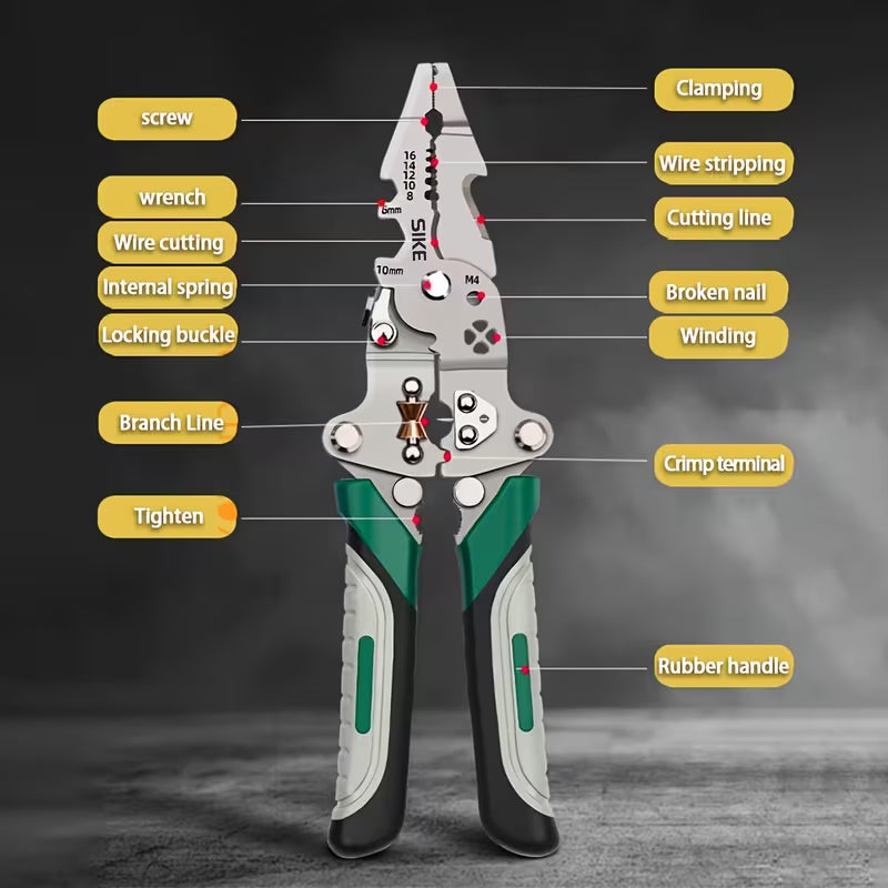 Collapsible Multi-Function Electrician Hand Tool Industrial Grade Wire Stripper, Durable High Carbon Steel Precision Tool for Cutting, Crimping, and Stripping - Suitable for All Electrical Work Sinterklaas