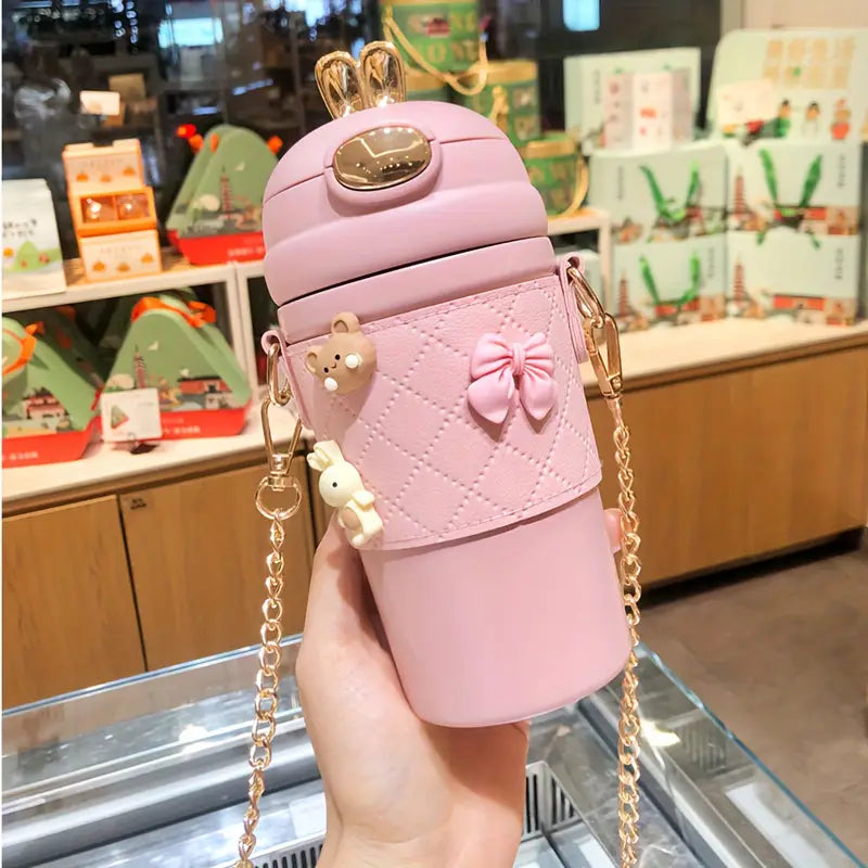 Fashionable Stainless Steel Water Cup with Portable Straw Strap