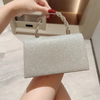 Elegant Glitter Evening Clutch with Diamond-Studded Bow