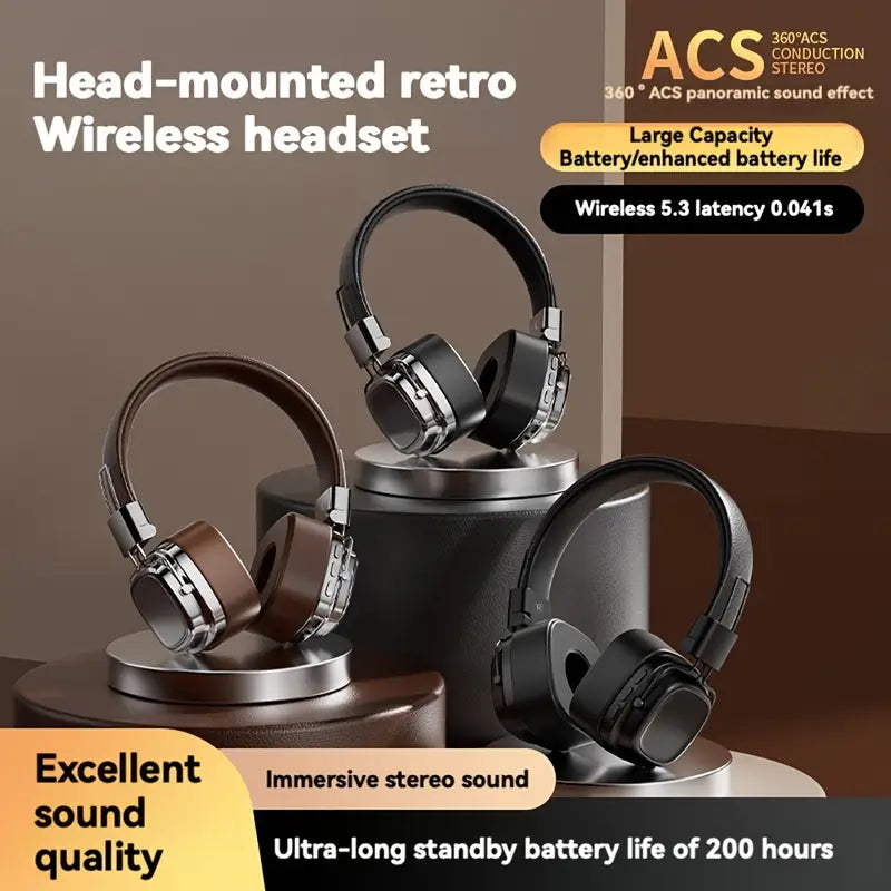 Vintage-Inspired Over-Ear Wireless Headset With Wireless 5.3 Chip