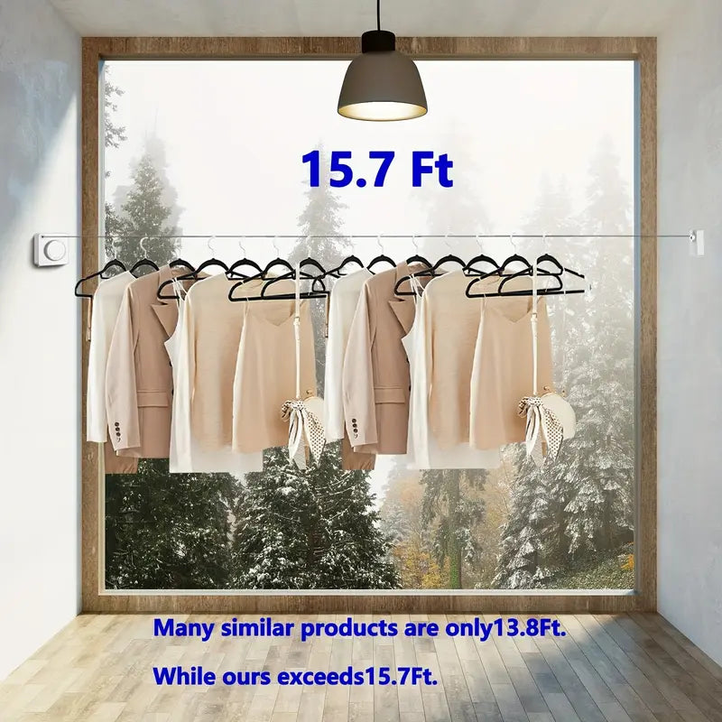 4.8M Retractable Clothesline Indoor/Outdoor Stainless Steel Non-Sagging Clothesline