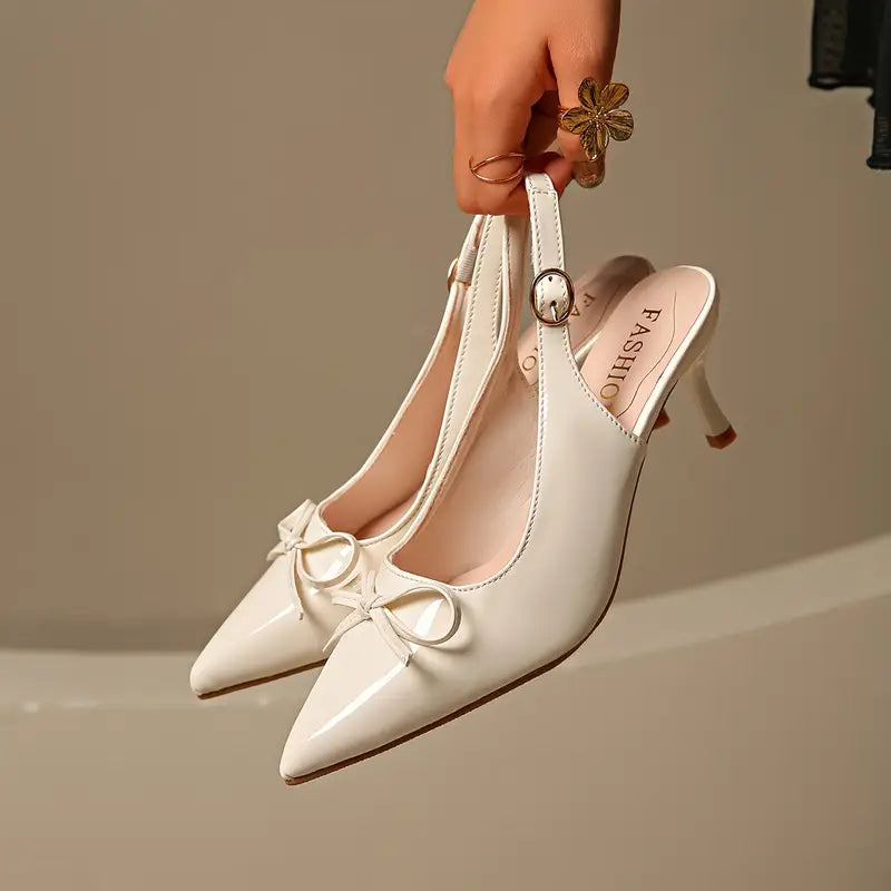2025 New Women'S Elegant Double-Tone Bow Detail Pointed Toe Stiletto Heel Sandals