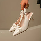 2025 New Women'S Elegant Double-Tone Bow Detail Pointed Toe Stiletto Heel Sandals