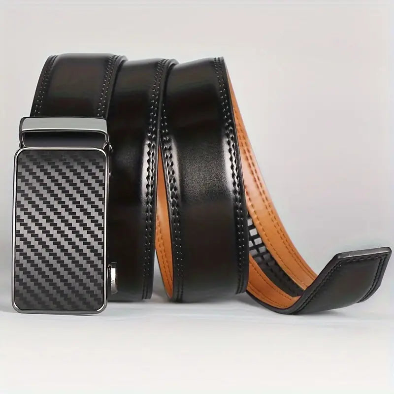 Business Men's Automatic Buckle Cowhide Belt, Ratchet Dress Belt