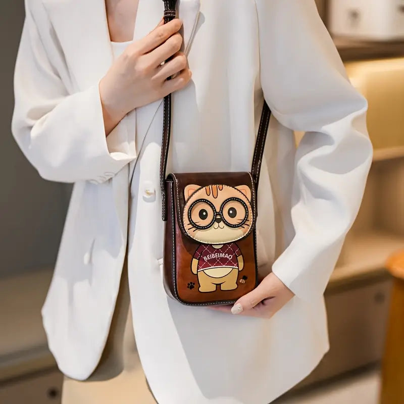 Women's Adjustable Crossbody Bag with Cute Cat Print