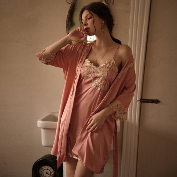 Blushy Silk 5 Piece Pajama Set