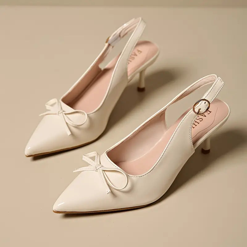 2025 New Women'S Elegant Double-Tone Bow Detail Pointed Toe Stiletto Heel Sandals