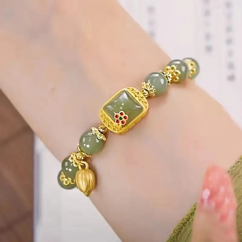 [Hot sale]Natural Hetian Jade Beaded Bracelet