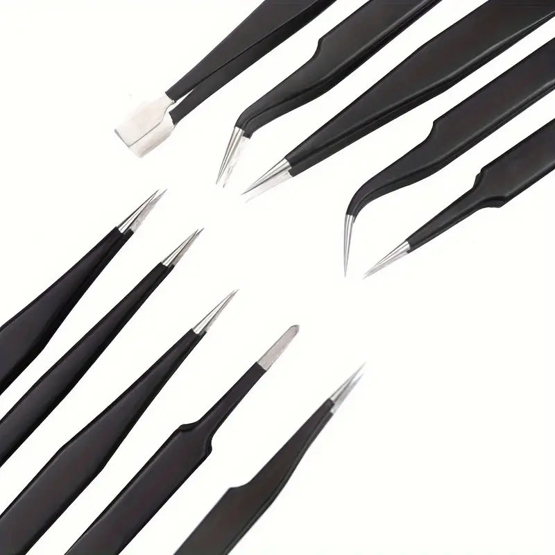 10pcs Premium Anti-Static 304 Stainless Steel Tweezers Set