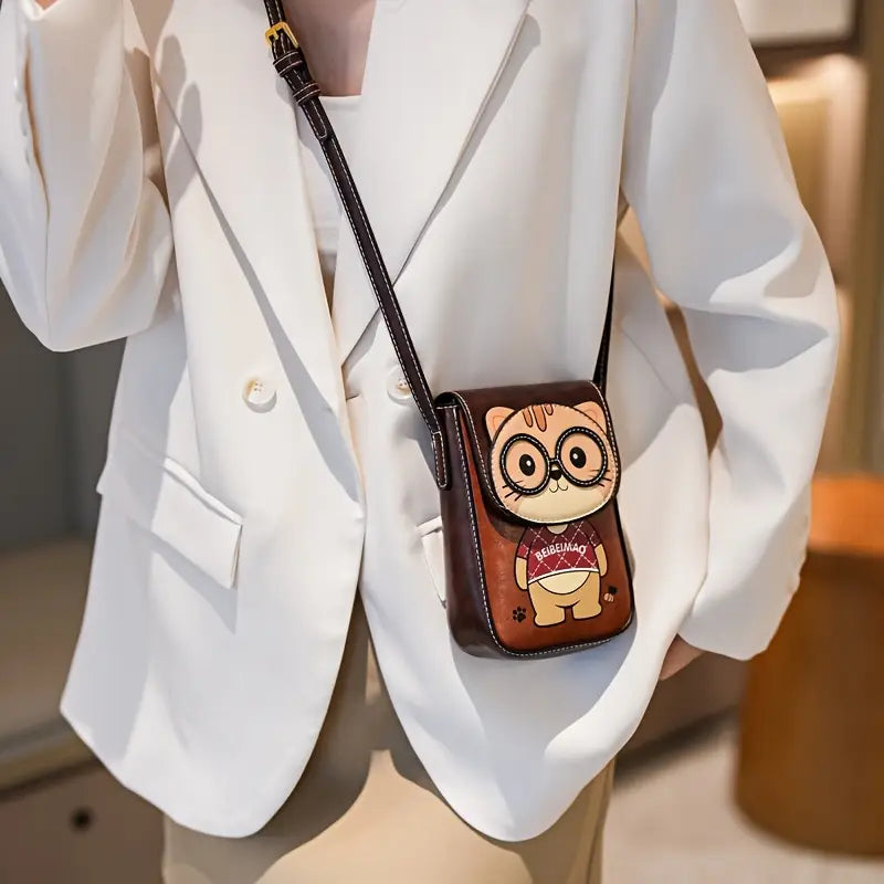 Women's Adjustable Crossbody Bag with Cute Cat Print