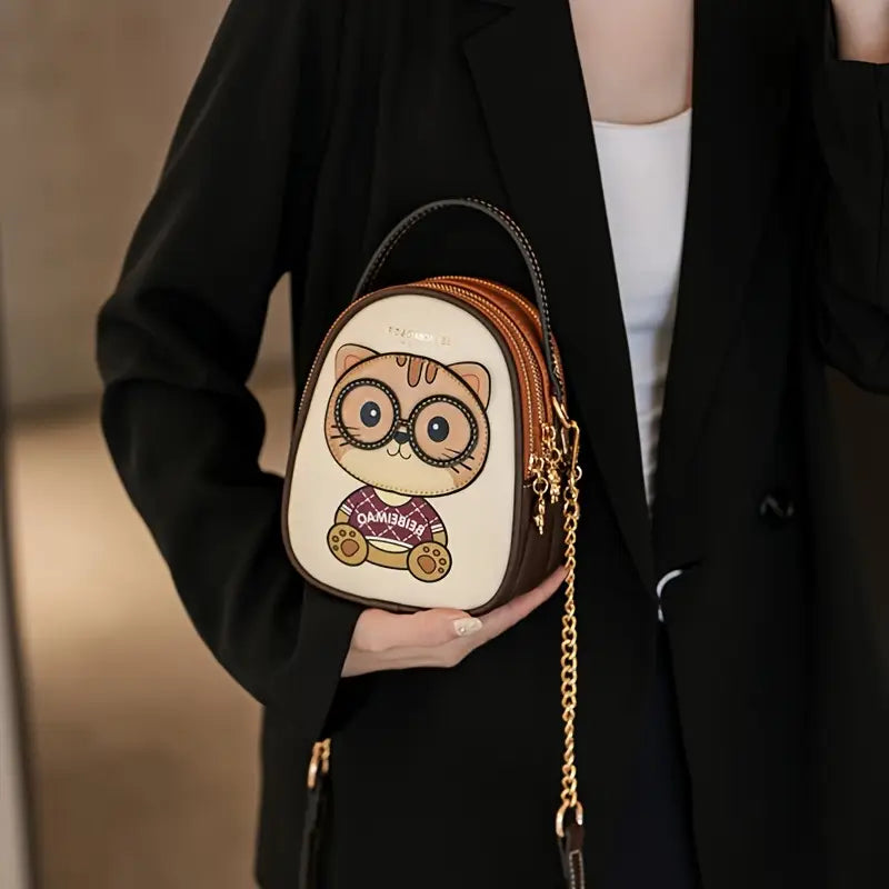 Women's Adjustable Crossbody Bag with Cute Cat Animal Print