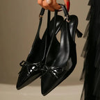 2025 New Women'S Elegant Double-Tone Bow Detail Pointed Toe Stiletto Heel Sandals