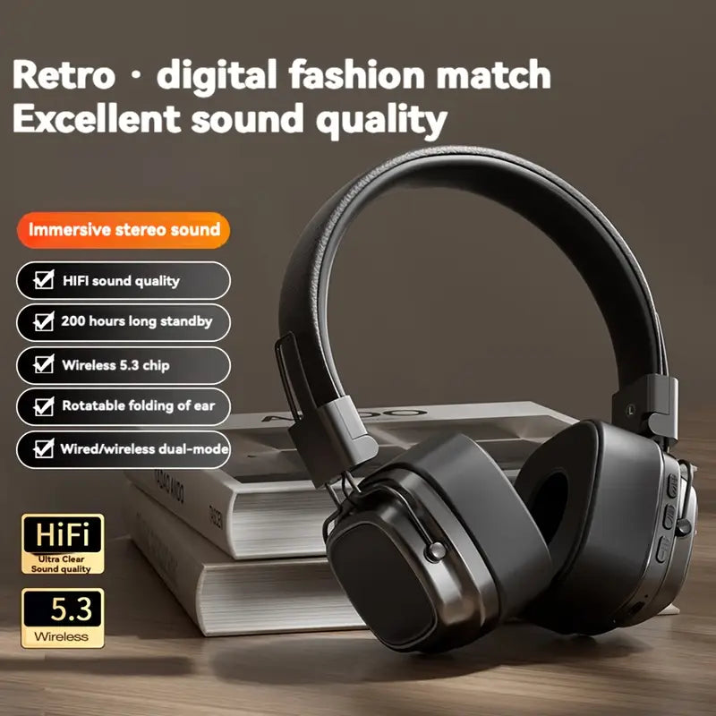 Vintage-Inspired Over-Ear Wireless Headset With Wireless 5.3 Chip
