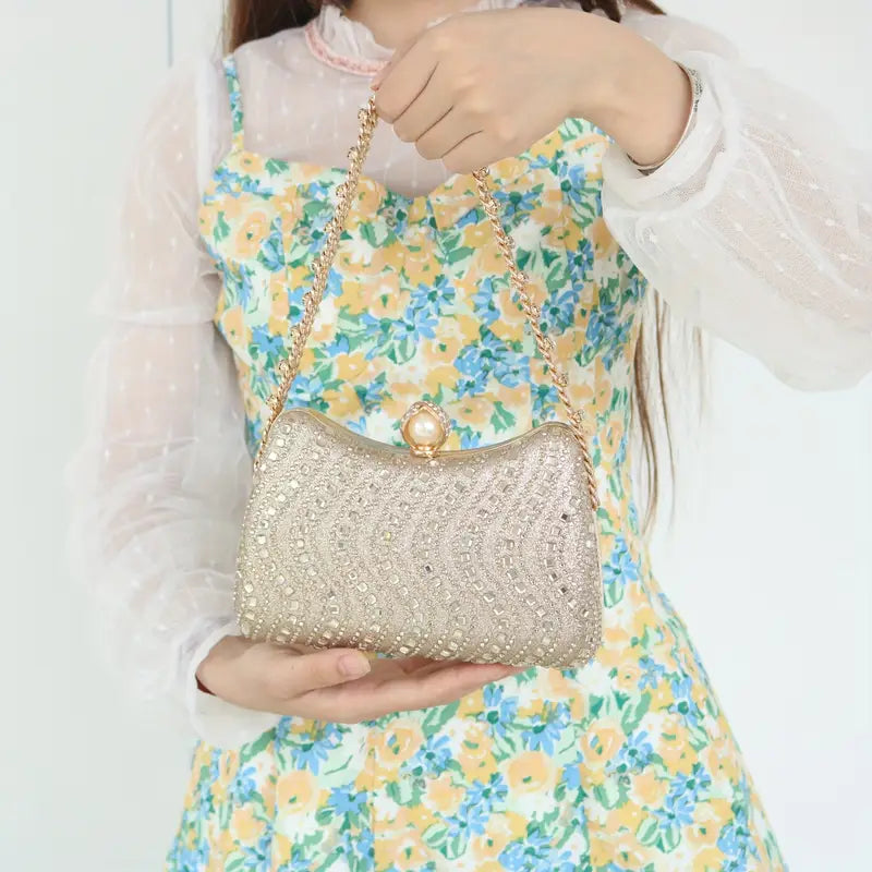 Elegant Rhinestone-Embellished Evening Clutch Bag for Women