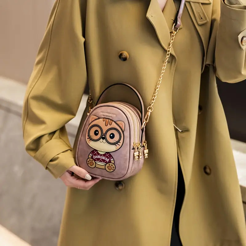 Women's Adjustable Crossbody Bag with Cute Cat Animal Print