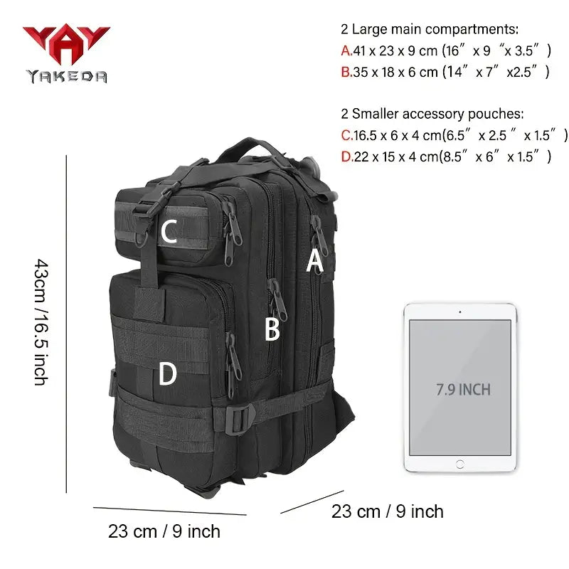 YAKEDA 26L Dual-Compartment Backpack