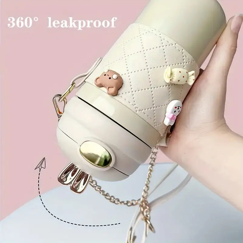 Fashionable Stainless Steel Water Cup with Portable Straw Strap