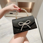 Elegant Glitter Evening Clutch with Diamond-Studded Bow