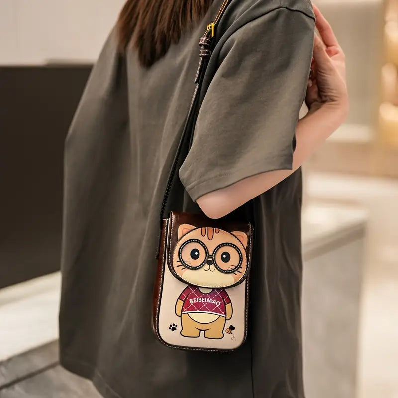 Women's Adjustable Crossbody Bag with Cute Cat Print