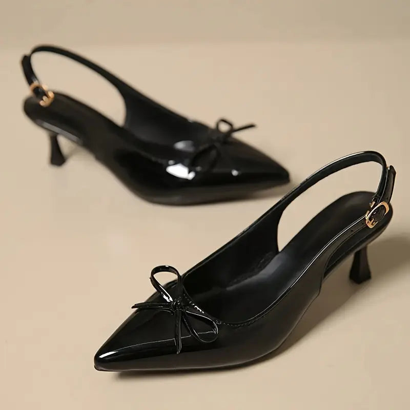 2025 New Women'S Elegant Double-Tone Bow Detail Pointed Toe Stiletto Heel Sandals