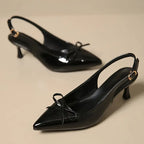 2025 New Women'S Elegant Double-Tone Bow Detail Pointed Toe Stiletto Heel Sandals