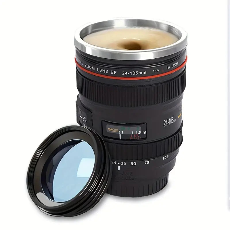 Camera Lens Coffee Mug | Stainless Steel & BPA-Free ABS Plastic