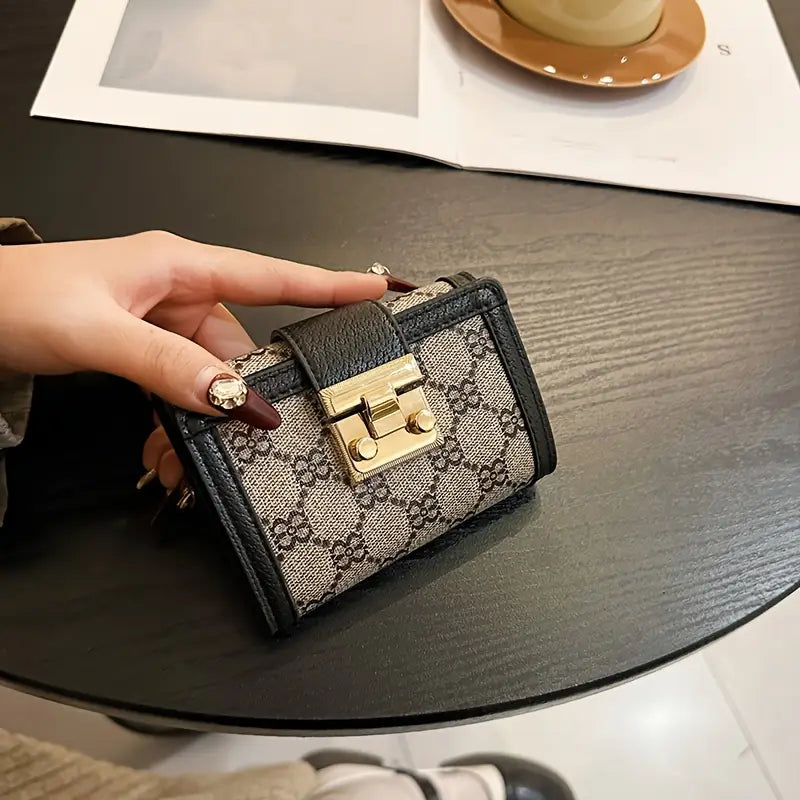 New Women's Black Floral Print Short Wallet Anti-Theft Card Holder