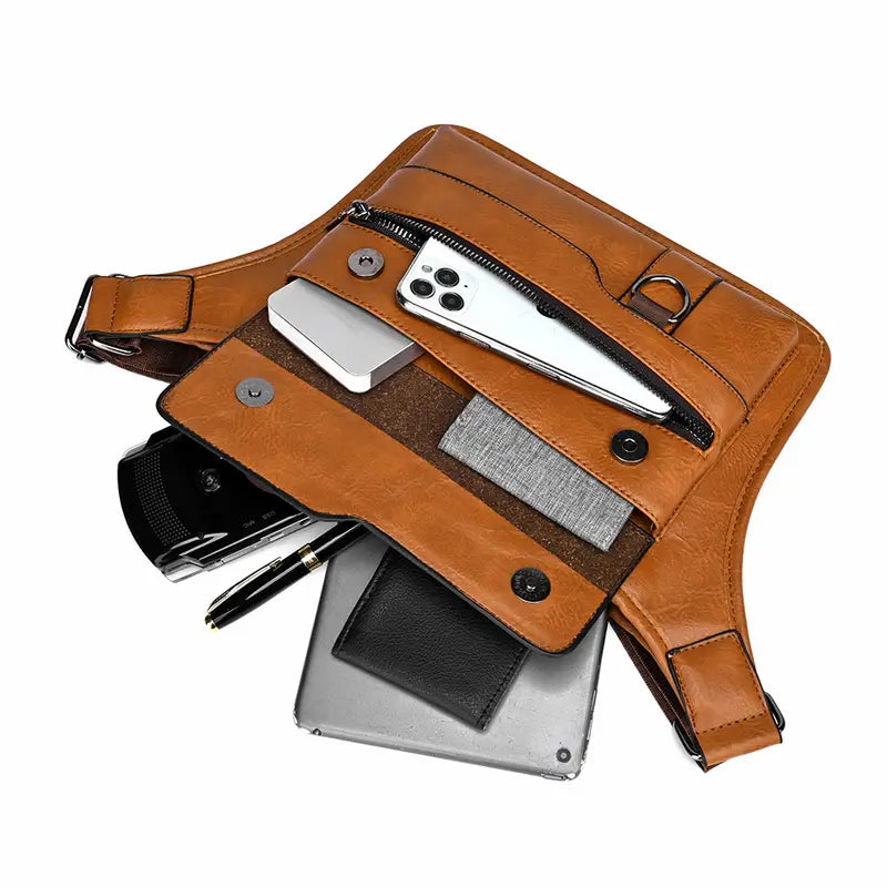 Men's Stylish PU Leather Crossbody Bag Versatile Shoulder Messenge