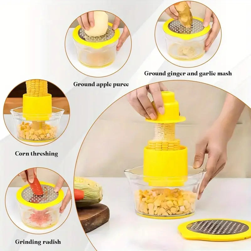 1pc Stainless Steel Corn Peeler & Stripper with Built-In Grater and Safety Handle
