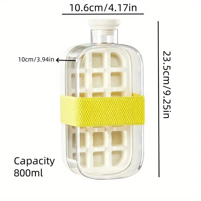 Ice Cube Bottle with Straw, 2-in-1 Cooling Grid, Easy-Press Silicone Ice Tray