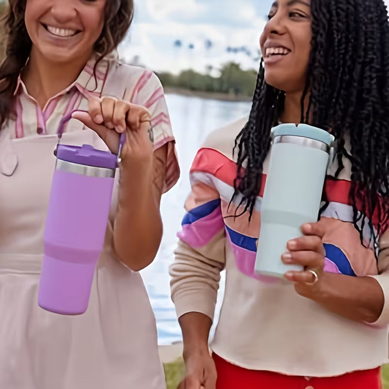 30oz Stainless Steel Vacuum Insulated Travel Mug with Handle And Straw