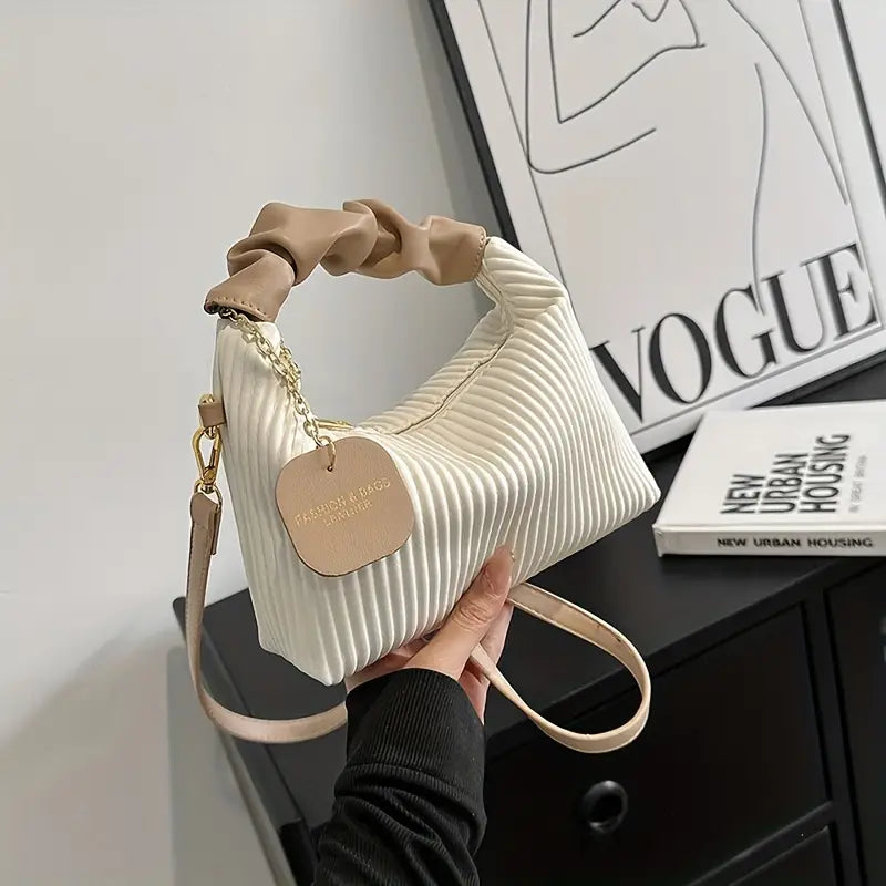 Stylish Simple Pleated Handbag PU Material Evening Party Women's Bag