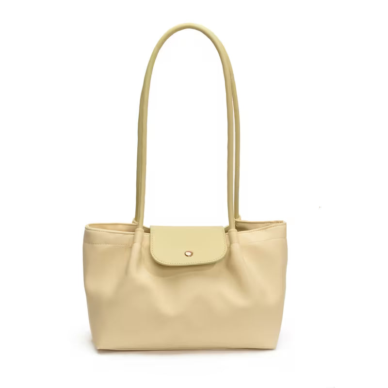 2025  Trendy Beige Nylon Tote Bag with Magnetic Closure Decorative Pompom