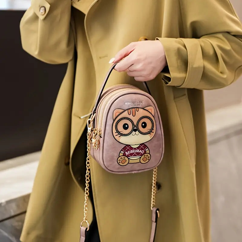 Women's Adjustable Crossbody Bag with Cute Cat Animal Print