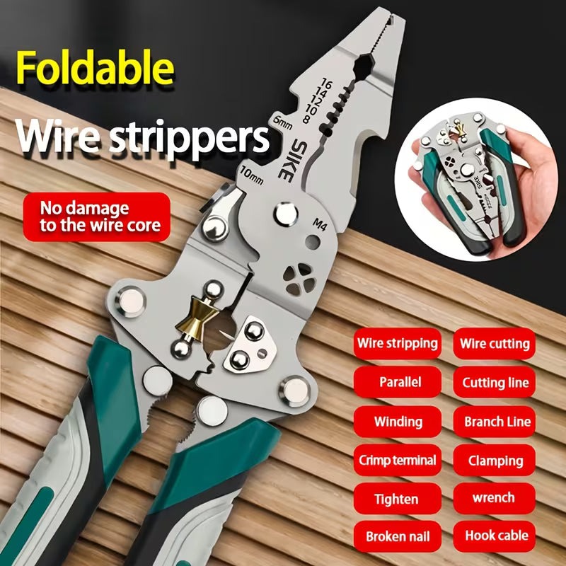 Collapsible Multi-Function Electrician Hand Tool Industrial Grade Wire Stripper, Durable High Carbon Steel Precision Tool for Cutting, Crimping, and Stripping - Suitable for All Electrical Work Sinterklaas