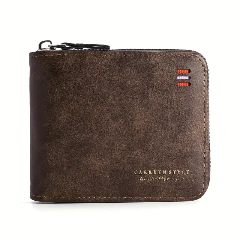 CarrKen Vintage Style Black Faux Leather Wallet with Color Block Design