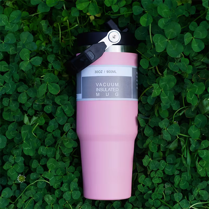30oz Stainless Steel Vacuum Insulated Travel Mug with Handle And Straw